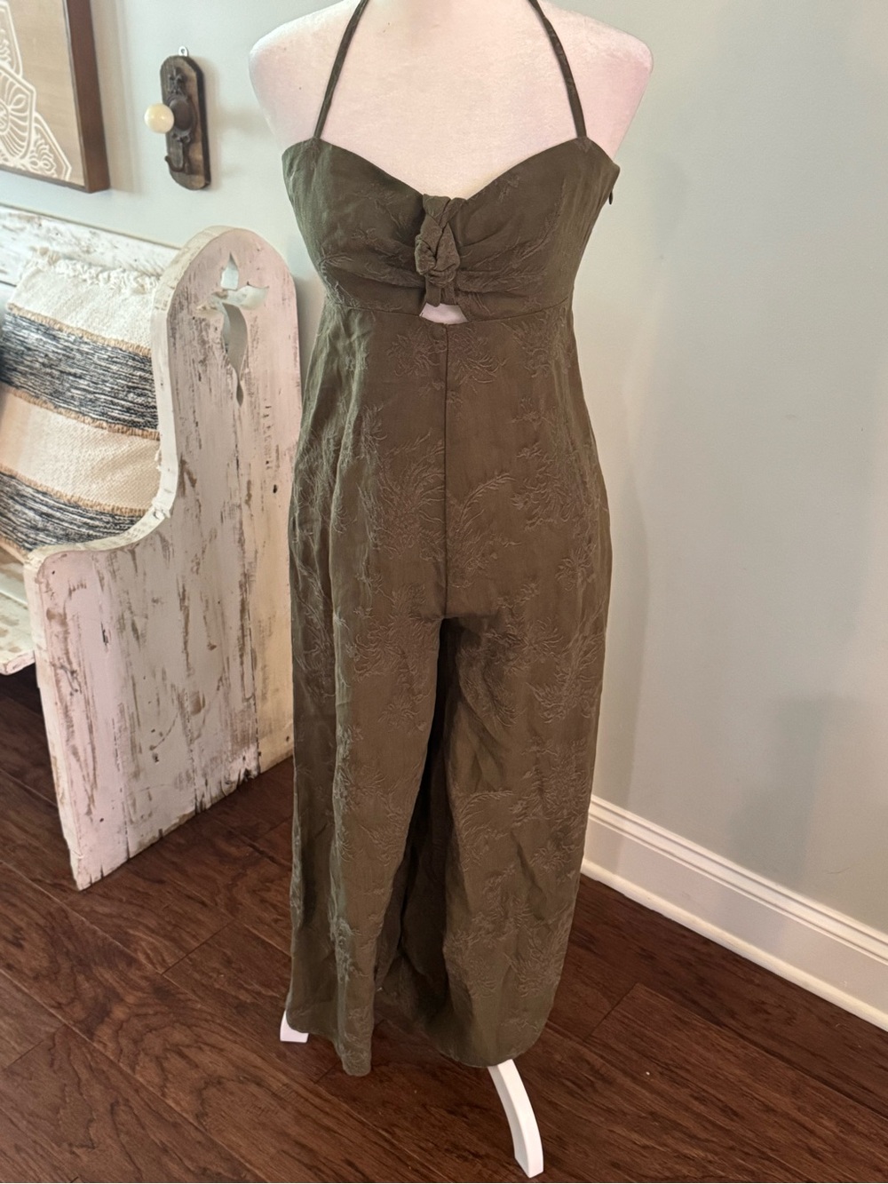 elevenses Anthropologie Olive Halter Wide-Leg Jumpsuit - Picture 2 of 2